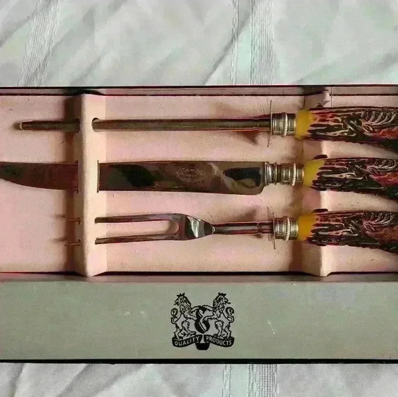 Vintage-Staghorn 3 Pc Carving Set - Picture 1 of 6